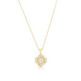 18ct Yellow Gold 16+2" Cubic Zirconia Flower Twist Pendant