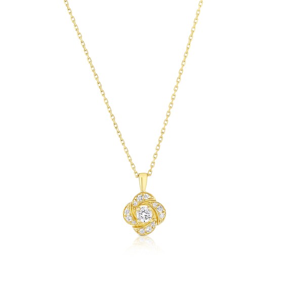 18ct Yellow Gold 16+2 Cubic Zirconia Flower Twist Pendant