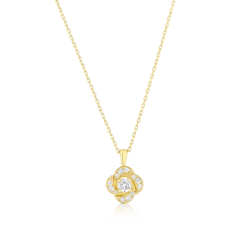 Main Image 1 of 18ct Yellow Gold 16+2" Cubic Zirconia Flower Twist Pendant