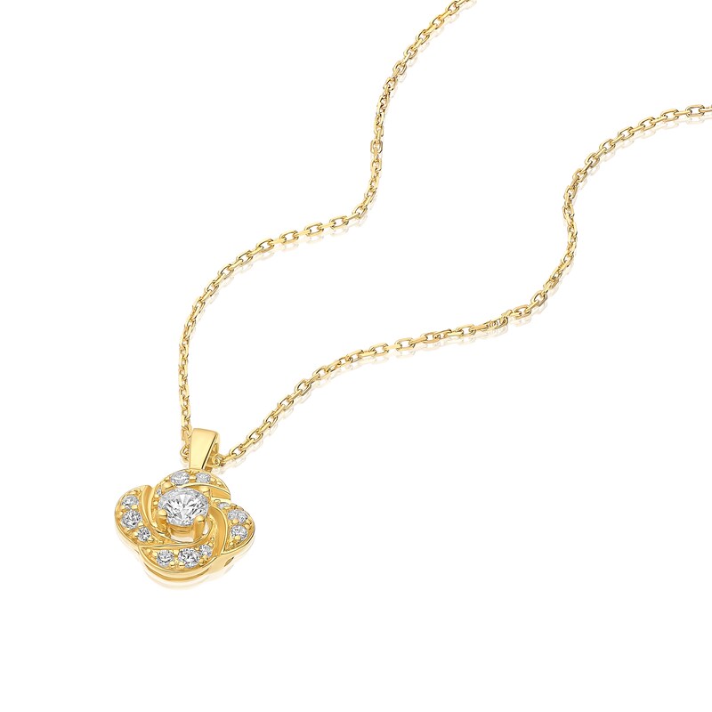 Main Image 2 of 18ct Yellow Gold 16+2" Cubic Zirconia Flower Twist Pendant