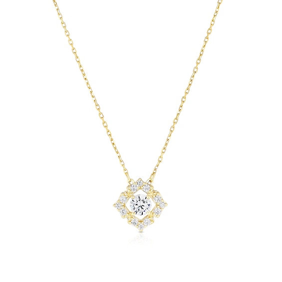 18ct Yellow Gold 16+2 Cubic Zirconia Diamond Shape Halo Pendant