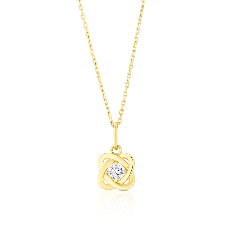 Main Image 1 of 18ct Yellow Gold 16+2" Cubic Zirconia Knot Pendant