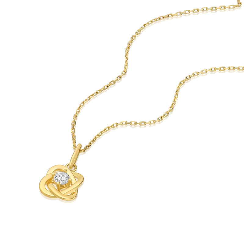 Main Image 2 of 18ct Yellow Gold 16+2" Cubic Zirconia Knot Pendant