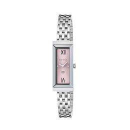 Gucci G-Frame 14x34mm Pink Diamond Dial & Stainless Steel Bracelet Watch