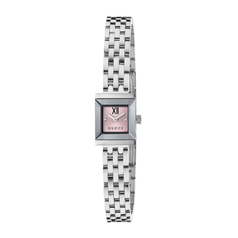 Main Image 1 of Gucci G-Frame Square Pink Diamond Dial & Stainless Steel Bracelet Watch