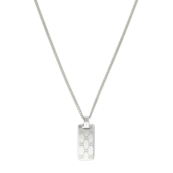 Gucci Signature Sterling Silver GG Dog Tag Pendant Necklace