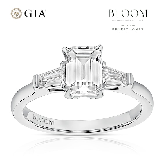 BLOOM Rome Platinum 1.28ct Lab Grown Diamond Emerald and Tapered Baguette Trilogy Ring