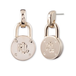 Lauren Ralph Lauren Signature Gold Tone Logo Padlock Drop Earrings