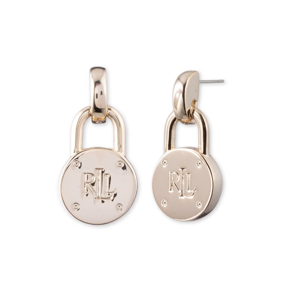 Women's Lauren Ralph Lauren Signature Gold Tone Logo Padlock Drop Earrings