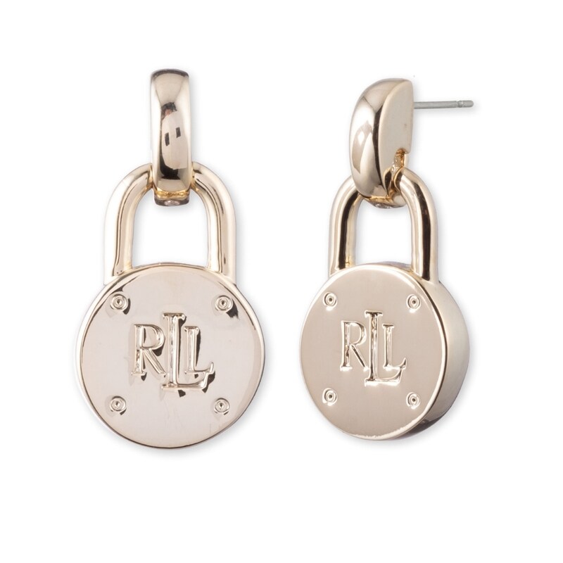 Main Image 1 of Lauren Ralph Lauren Signature Gold Tone Logo Padlock Drop Earrings
