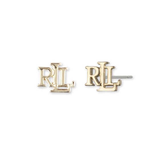 Lauren Ralph Lauren Gold Tone Logo Stud Earrings