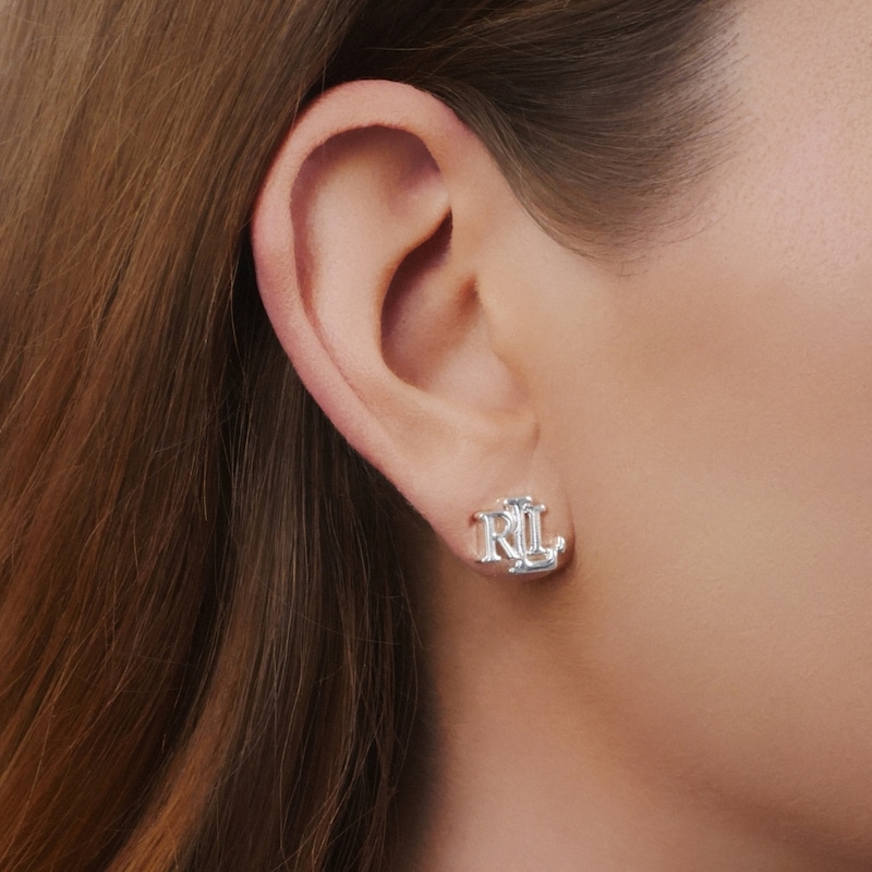 Main Image 2 of Lauren Ralph Lauren Silver Tone Logo Stud Earrings