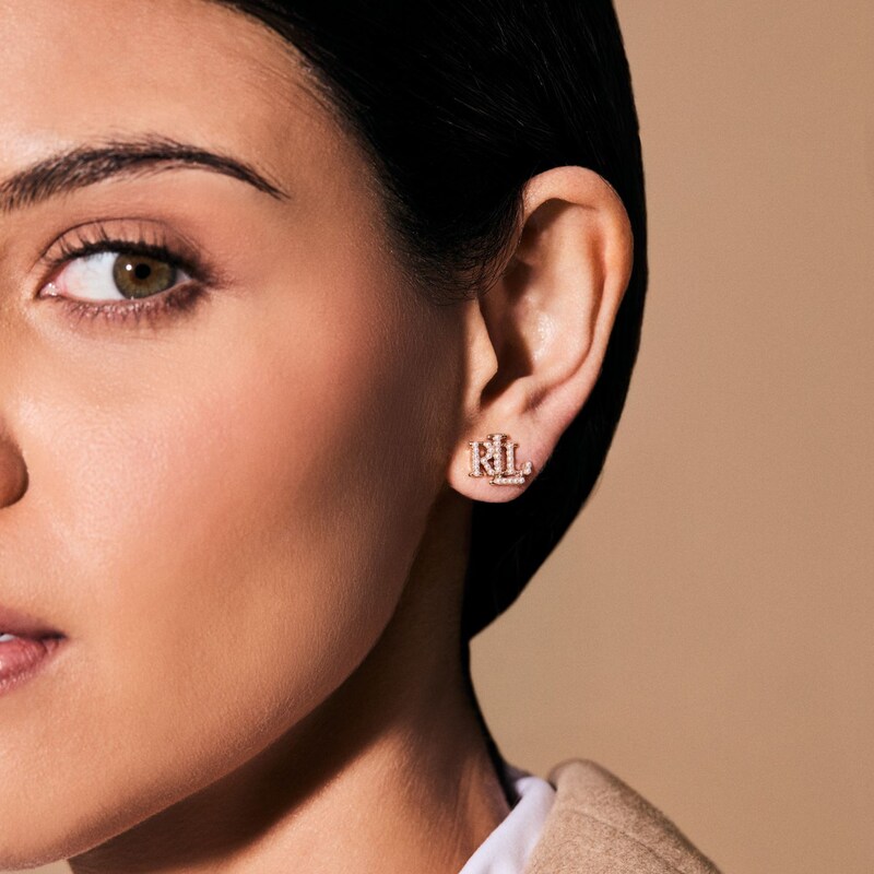 Main Image 2 of Lauren Ralph Lauren Gold Tone & Faux Pearl Logo Stud Earrings