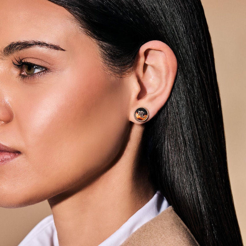 Main Image 2 of Lauren Ralph Lauren Gold Tone & Tortoise Logo Stud Earrings