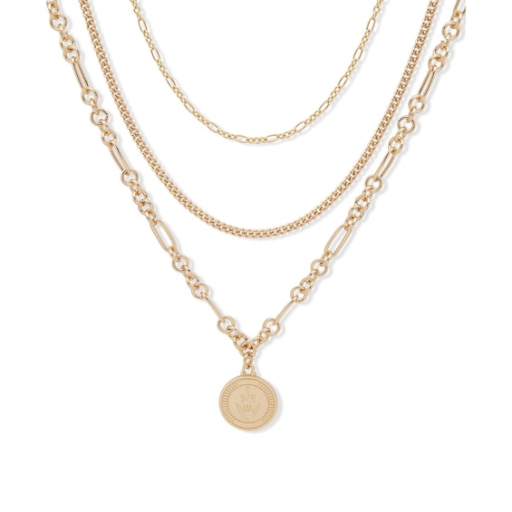 Lauren Ralph Lauren Gold Tone Multi Layered Crest Necklace