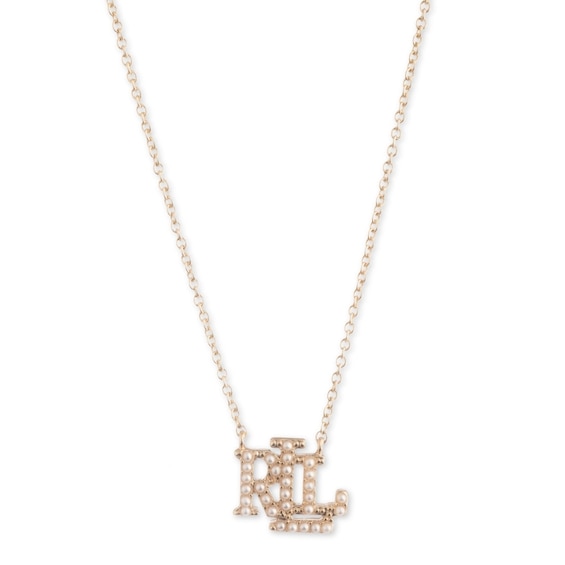 Lauren Ralph Lauren Gold Tone 16 Faux Pearl Logo Pendant Necklace