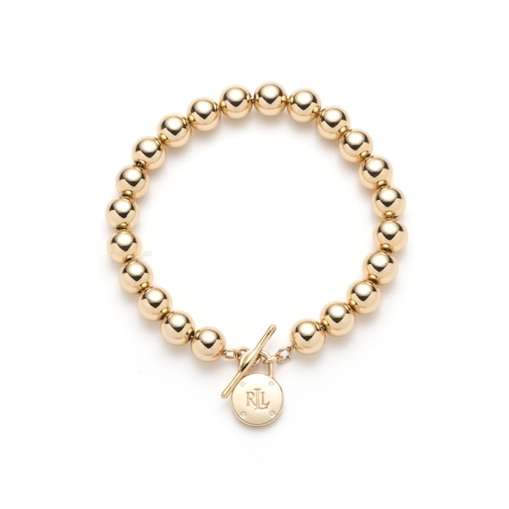 Women's Lauren Ralph Lauren Signature Gold Tone 7.75" Beaded Logo Padlock Bracelet