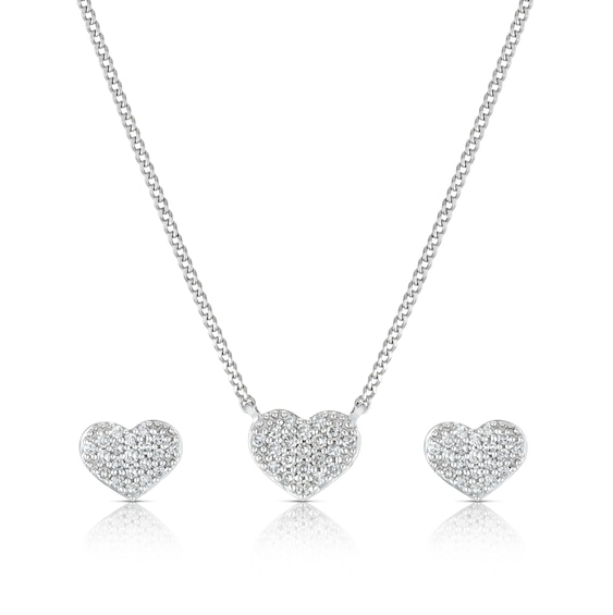 Sterling Silver 0.15ct Diamond Stud Earrings and Necklace Je