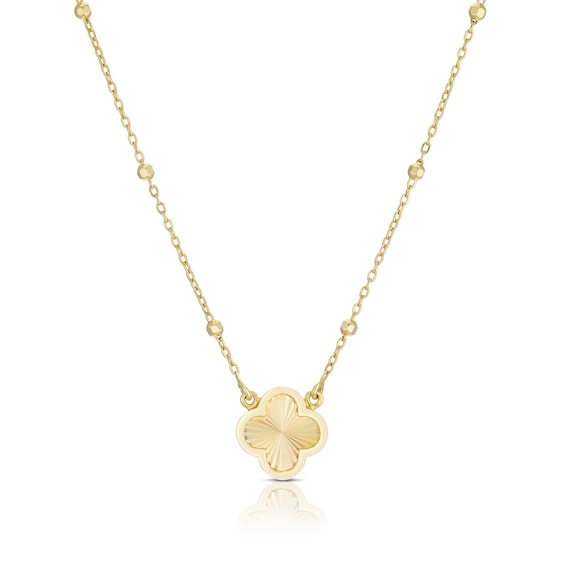 9ct Yellow Gold 16 Diamond Cut Clover Pendant Necklace