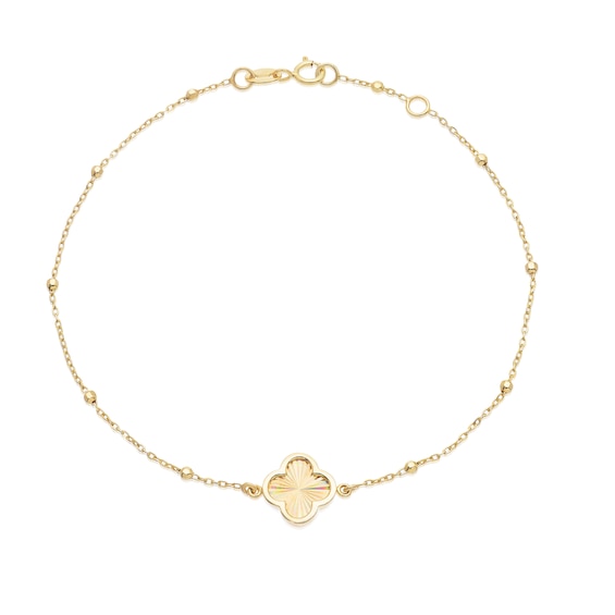 9ct Yellow Gold 7 Diamond Cut Clover Charm Bracelet