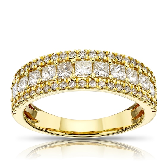 18ct Yellow Gold Three Row Eternity 1ct Diamond Ring