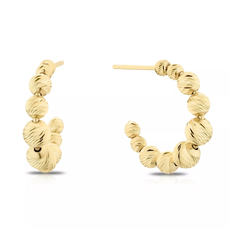 Main Image 1 of 9ct Yellow Gold 15mm Textured Ball Hoop Earrings