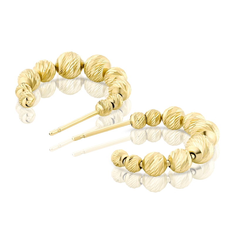 Main Image 2 of 9ct Yellow Gold 15mm Textured Ball Hoop Earrings