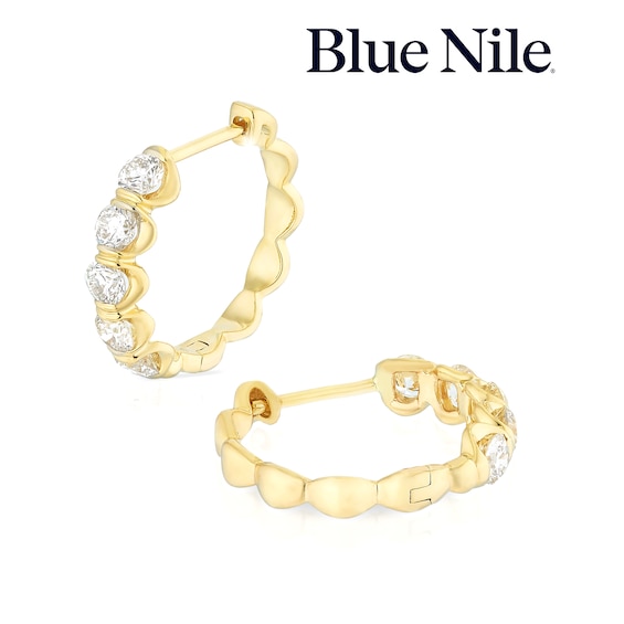 Blue Nile 14ct Yellow Gold 16mm 1ct Diamond Hoop Earrings