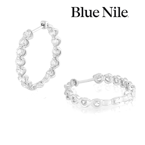 Blue Nile 14ct White Gold 22mm 2ct Diamond Hoop Earrings