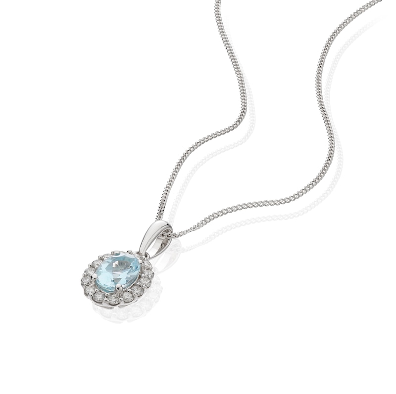 Main Image 2 of 9ct White Gold 16+2" 0.15ct Diamond & Aquamarine Pendant Necklace