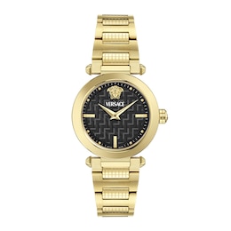 Versace 35mm Greek Black Dial Gold Tone Bracelet Watch