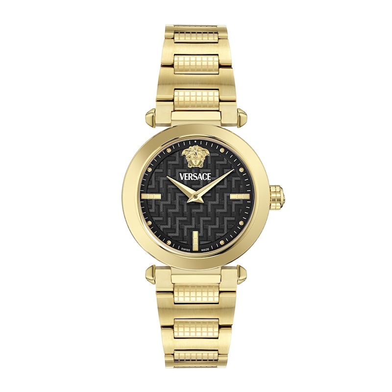 Main Image 1 of Versace 35mm Greek Black Dial Gold Tone Bracelet Watch