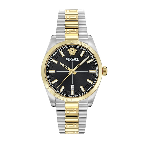 Men's Versace 40Mm Black Dial & Two Tone Bracelet Watch
