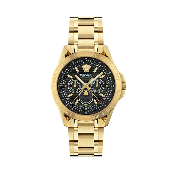 Men's Versace 43Mm Chronograph Moonphase Black Dial & Gold Tone Watch