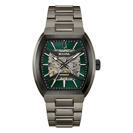 Bulova Maquina Men's Green Skeleton Dial Curve Glass Stainless Steel Watch