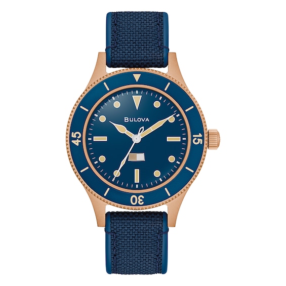 Bulova MIL-SHIPS 150th Anniversary Automatic Men's Watch with Blue Hybrid Strap and Bronze Case