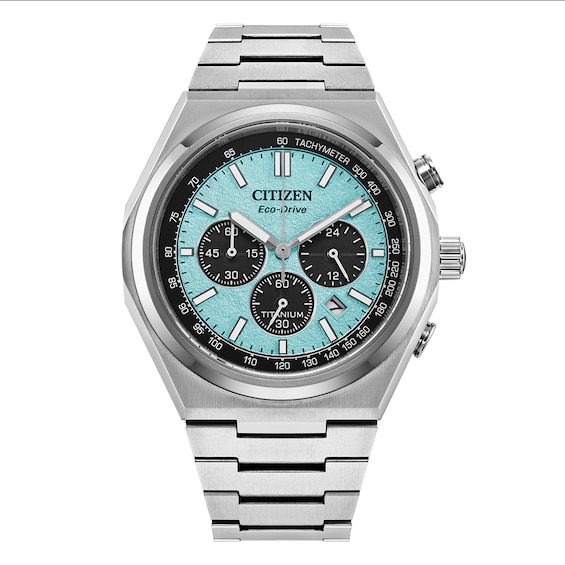 Men's Citizen Eco-Drive Zenshin Chronograph Blue Dial & Titanium Bracelet Watch