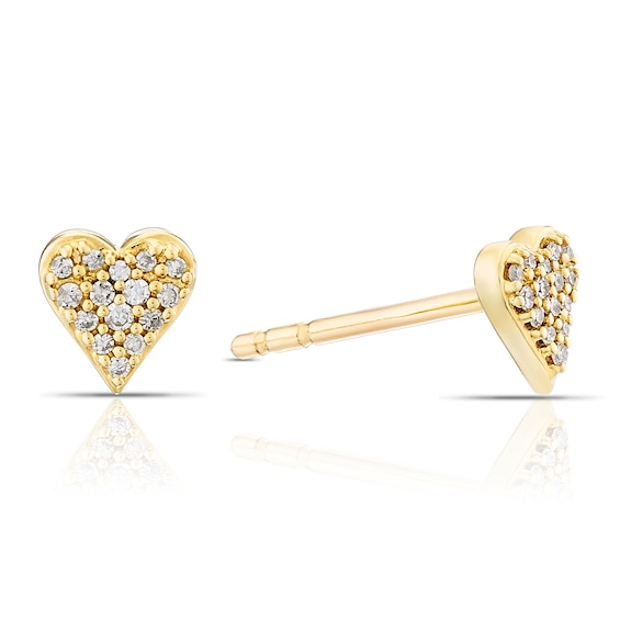 9ct Yellow Gold and Diamond Heart Shaped Stud Earrings