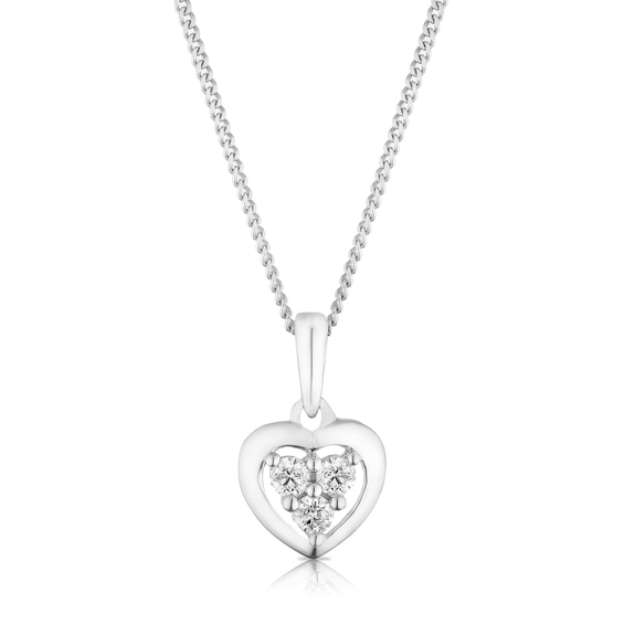 Sterling Silver 16+2 0.10ct Diamond Heart Shaped Cluster Nec