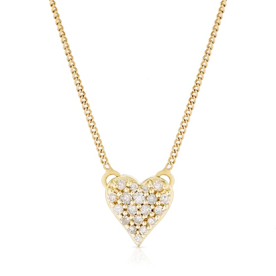 9ct Yellow Gold 18 Diamond Heart Shaped Pendant Necklace