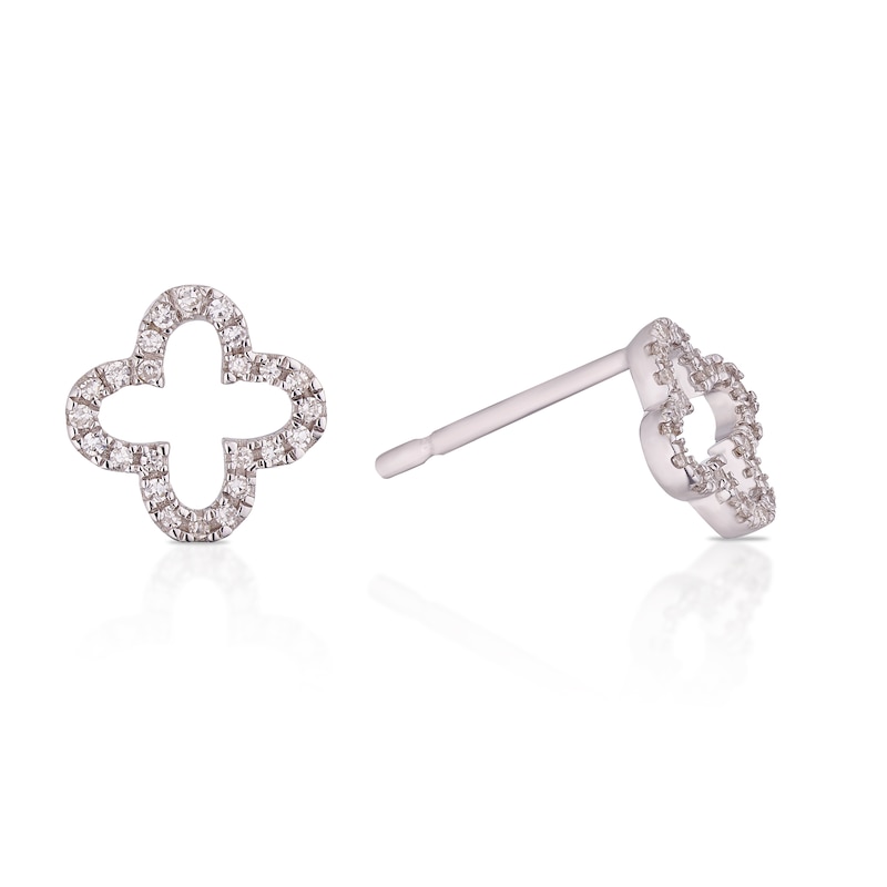 Main Image 1 of 9ct White Gold Diamond Open Clover Shaped Stud Earrings