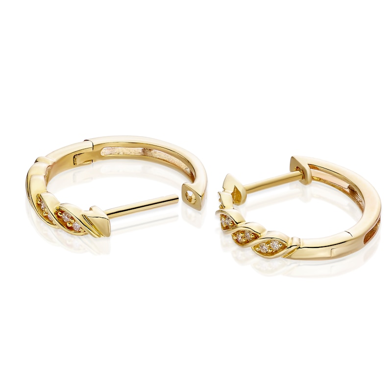 Main Image 2 of 9ct Yellow Gold Diamond Twist Hoop Earrings