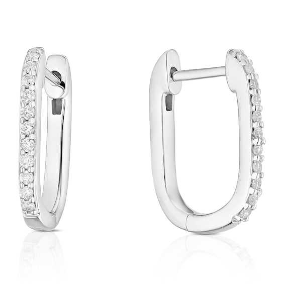 Sterling Silver 0.15ct Diamond Pave Rectangle Hoop Earrings