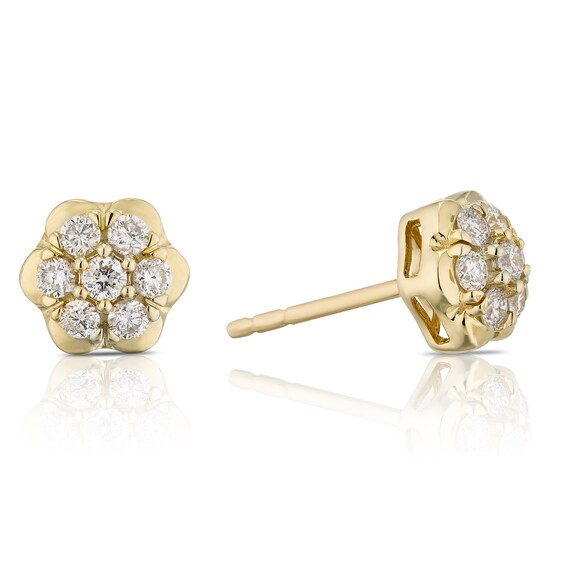 9ct Yellow Gold 0.33ct Diamond Flower Shaped Stud Earrings