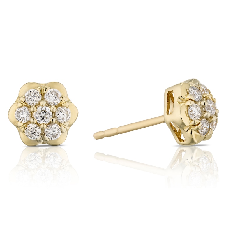Main Image 1 of 9ct Yellow Gold 0.33ct Diamond  Flower Shaped Stud Earrings