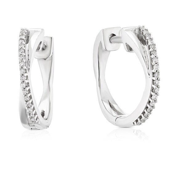 Sterling Silver 0.10ct 15mm Diamond Crossover Hoop Earrings