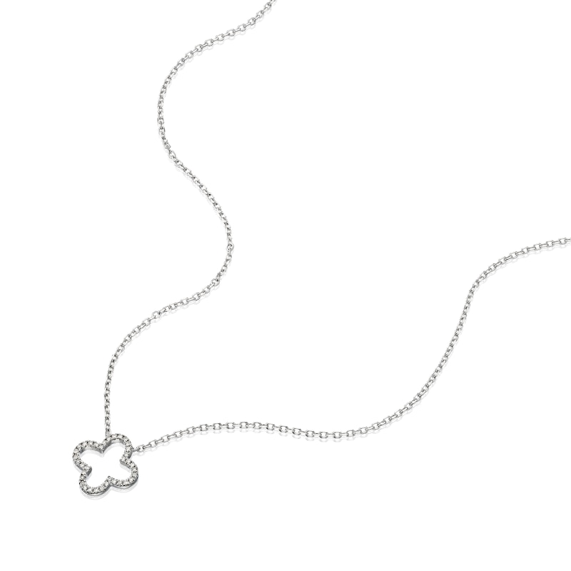 Main Image 2 of 9ct White Gold 18" Diamond Open Clover Shaped Pendant Necklace