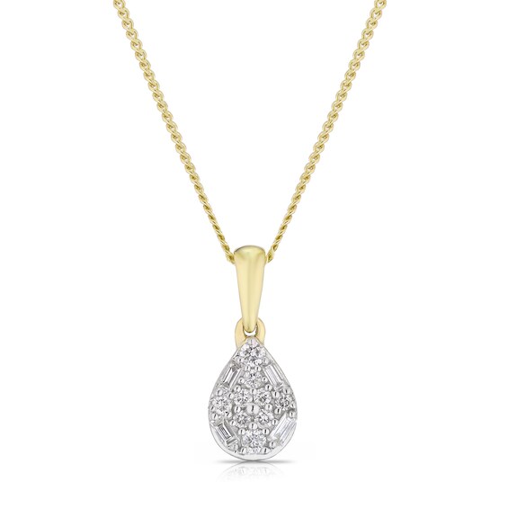 9ct Yellow Gold 18 0.10ct Diamond Cluster Pendant Necklace
