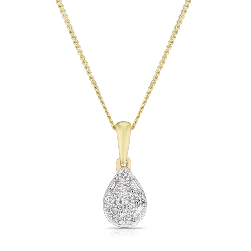 Main Image 1 of 9ct Yellow Gold 18" 0.10ct Diamond Cluster Pendant Necklace