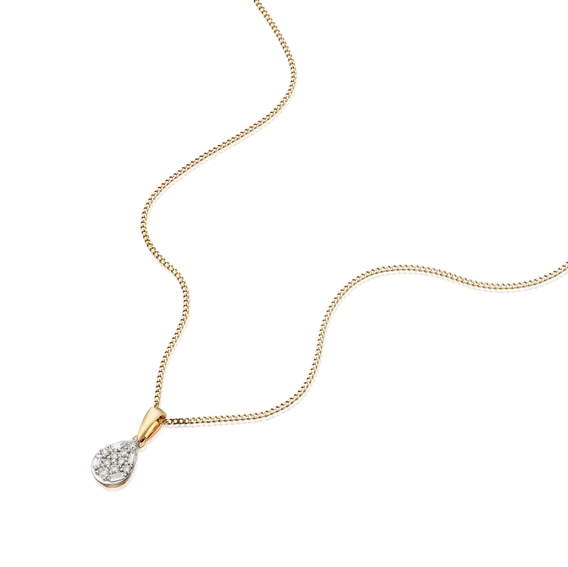 Main Image 2 of 9ct Yellow Gold 18" 0.10ct Diamond Cluster Pendant Necklace